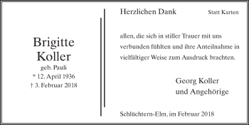 Traueranzeige von Brigitte Koller 