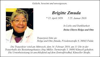Traueranzeige von Brigitte Zmuda 