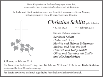 Traueranzeige von Christine Schlitt 