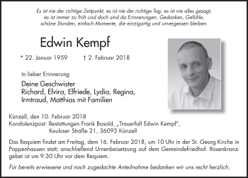 Traueranzeige von Edwin Kempf 