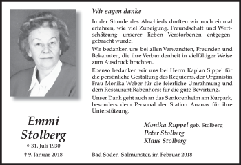 Traueranzeige von Emmi Stolberg 