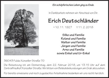 Traueranzeige von Erich Deutschländer 