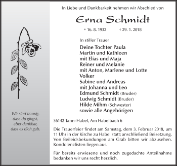 Traueranzeige von Erna Schmidt 
