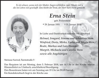 Traueranzeige von Erna Stein 