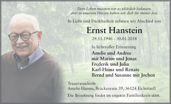 Traueranzeige von Ernst Hanstein 