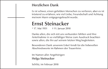 Traueranzeige von Ernst Steinacker 
