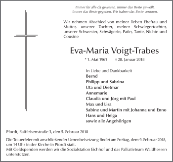 Traueranzeige von Eva-Maria Voigt-Trabes 