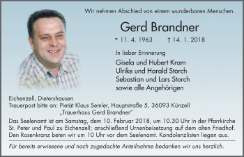 Traueranzeige von Gerd Brandner 