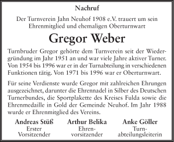 Traueranzeige von Gregor Weber 