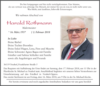 Traueranzeige von Harald Rothmann 