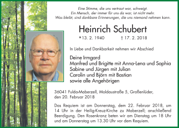 Traueranzeige von Heinrich Schubert 