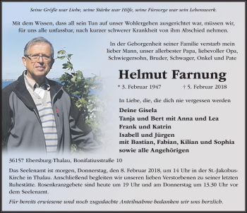 Traueranzeige von Helmut Farnung 