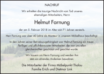 Traueranzeige von Helmut Farnung 
