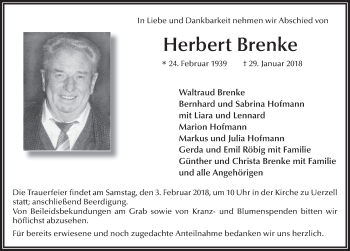 Traueranzeige von Herbert Brenke 