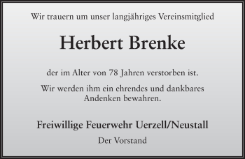 Traueranzeige von Herbert Brenke 