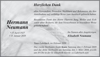 Traueranzeige von Hermann Neumann 