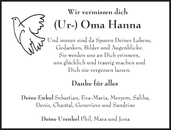 Traueranzeige von Johanna Ella Frieda Kunstmann 