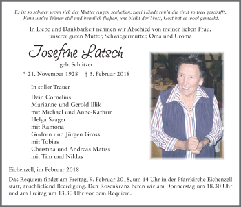 Traueranzeige von Josefine Latsch 