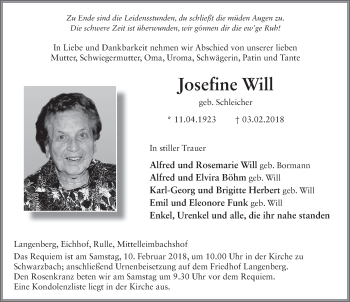 Traueranzeige von Josefine Will 