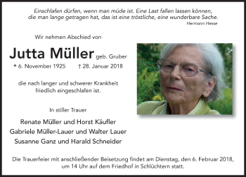 Traueranzeige von Jutta Müller 
