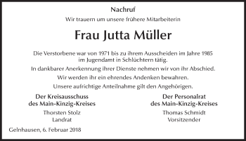 Traueranzeige von Jutta Müller 