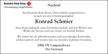 Traueranzeige von Konrad Schmier 