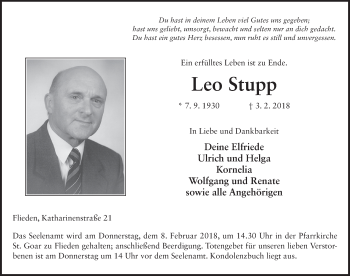 Traueranzeige von Leo Stupp 