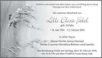 Traueranzeige von Lilli Eliza Fabel 