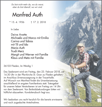 Traueranzeige von Manfred Auth 