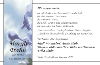 Traueranzeige von Margit Hahn 