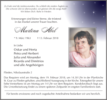 Traueranzeige von Martina Abel 