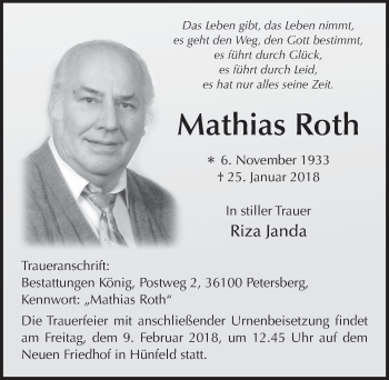 Traueranzeige von Mathias Roth 