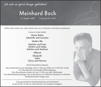Traueranzeige von Meinhard Bock 