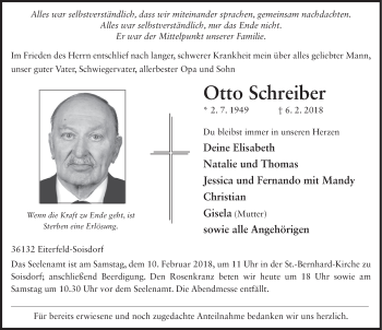 Traueranzeige von Otto Schreiber 