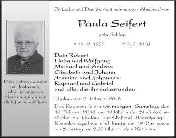 Traueranzeige von Paula Seifert 