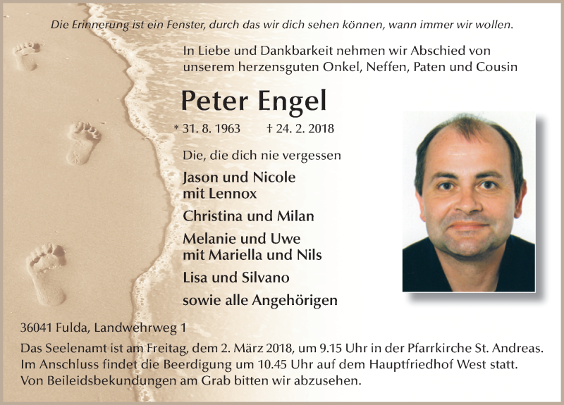  Traueranzeige für Peter Engel vom 27.02.2018 aus 
