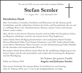 Traueranzeige von Stefan Semler 