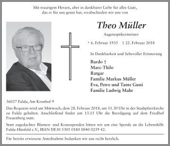 Traueranzeige von Theo Müller 