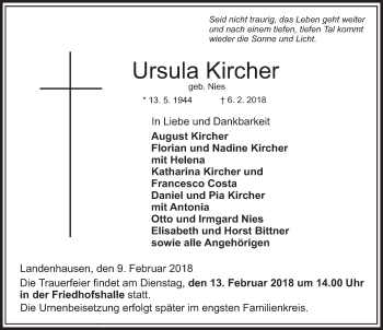 Traueranzeige von Ursula Kircher 