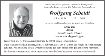 Traueranzeige von Wolfgang Scheidt 