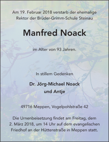 Traueranzeige von Manfred Noack 