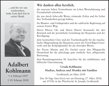 Traueranzeige von Adalbert Kohlmann 