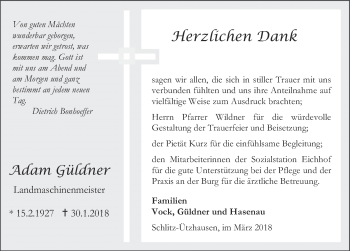 Traueranzeige von Adam Güldner 