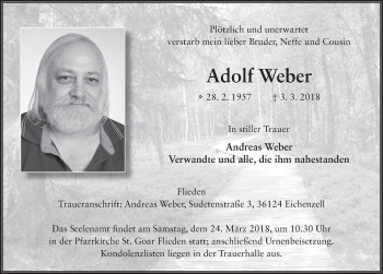 Traueranzeige von Adolf Weber 
