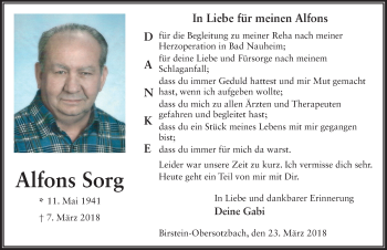 Traueranzeige von Alfons Sorg 