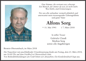 Traueranzeige von Alfons Sorg 