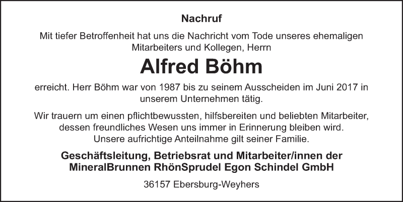  Traueranzeige für Alfred Böhm vom 24.03.2018 aus 