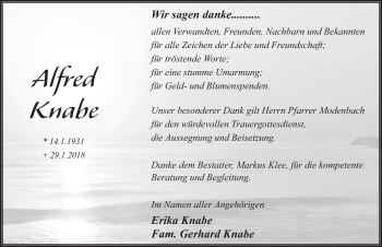 Traueranzeige von Alfred Knabe 
