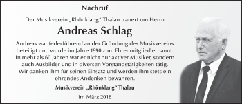 Traueranzeige von Andreas Schlag 