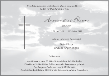 Traueranzeige von Annemarie Blum 